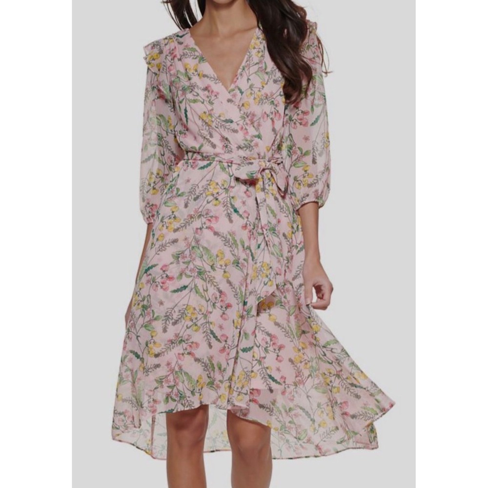 Tommy Hilfiger Dress Women's 14 Pink Chiffon Floral Feminine Cottagecore Flowy